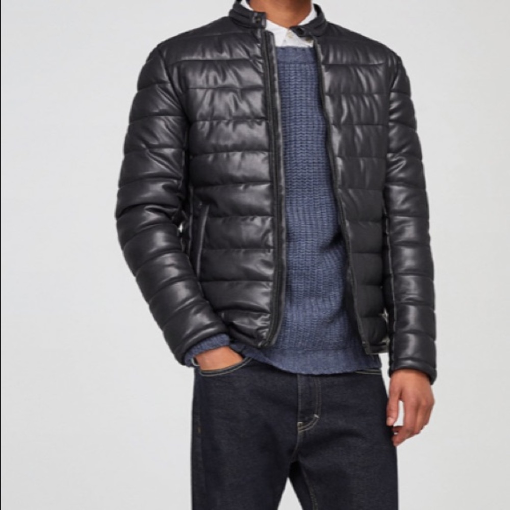 NEW ZARA FAUX LEATHER PUFFER JACKET Faux leather. - Picture 2 of 8